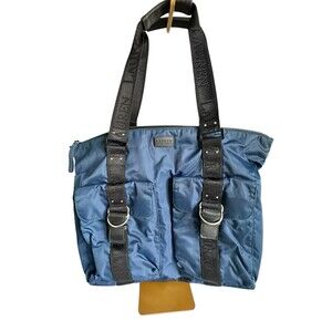 Lauren Ralph Lauren Navy Blue Nylon Duffel Overnight Weekend Travel Tote Bag